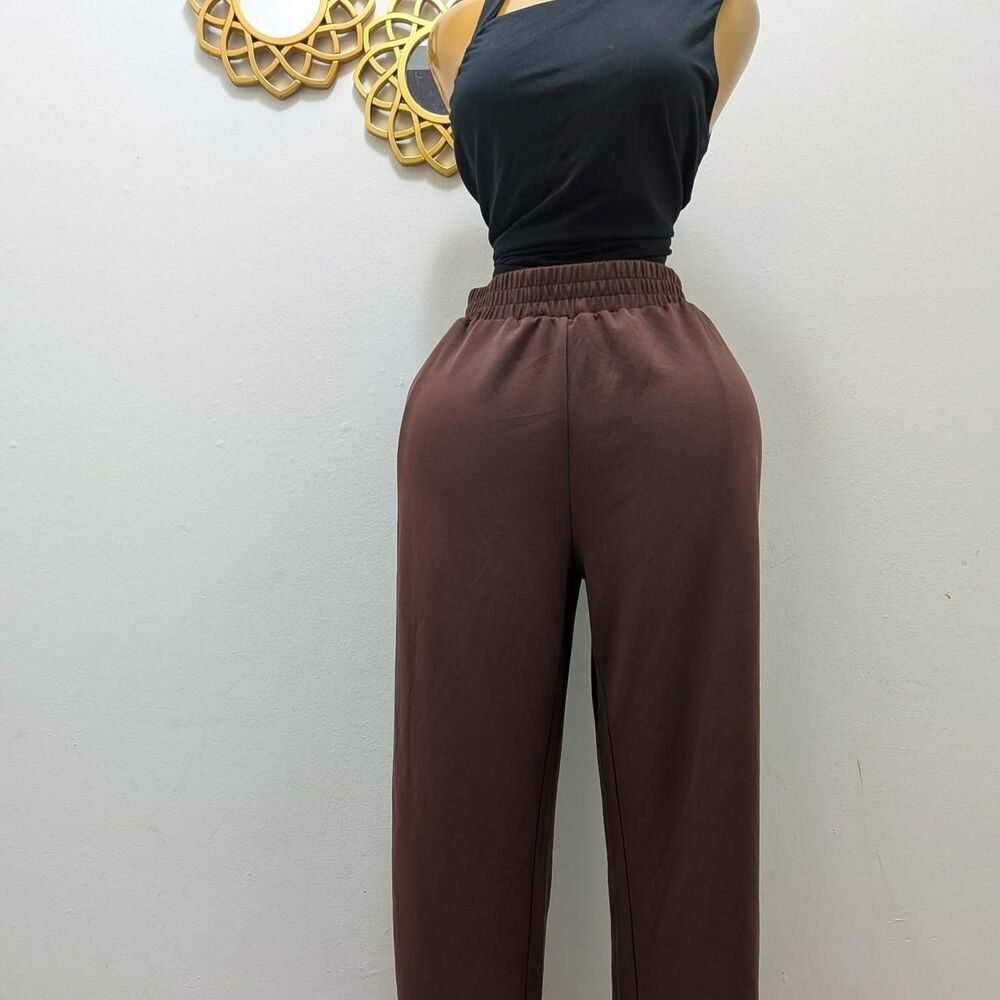 Fantaslook Women's Brown Wide Leg High Waisted Pants XXL